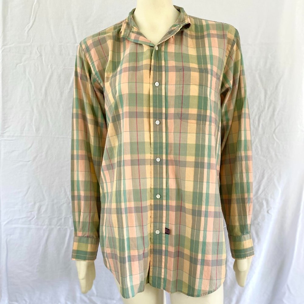 Vintage Light Pink Green and Yellow Plaid Button Down - Jeffrey Banks